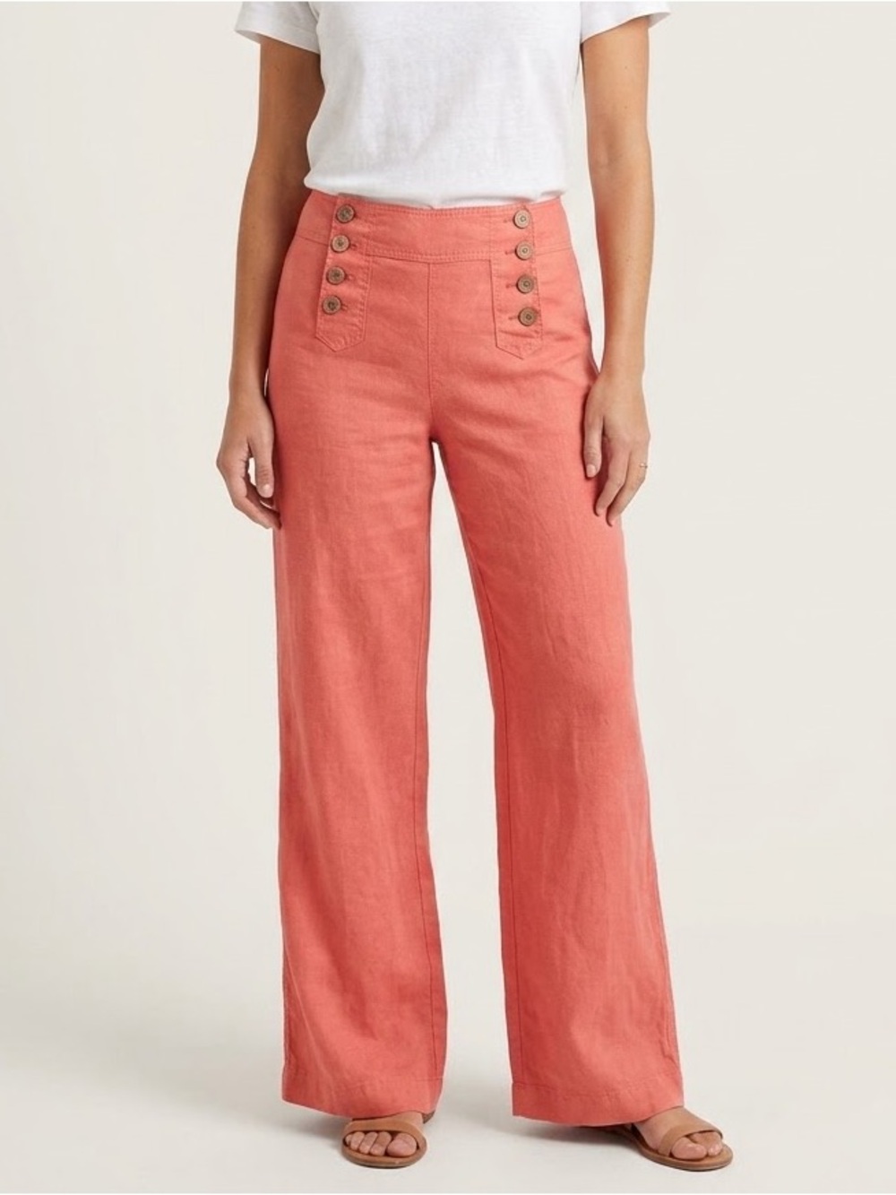 Elevenses Anthropologie 100% Linen Coral Pants Size 8